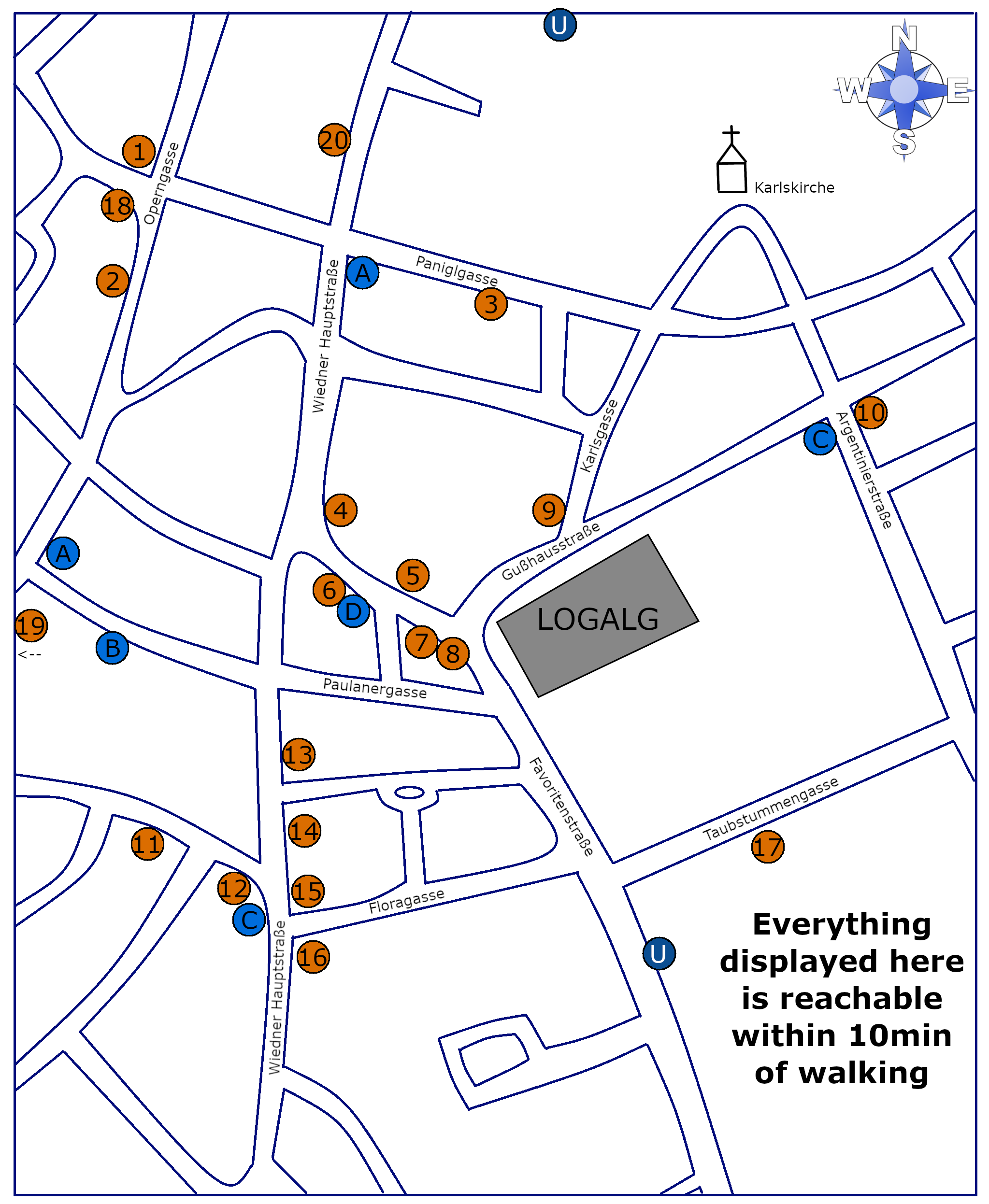 a map of nearby food options
