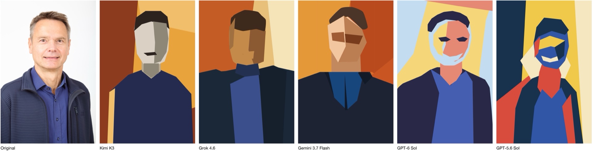 Stefan Szeider, photo and five AI-generated portraits